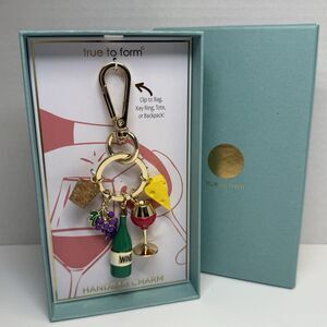 True To Form Enamel Wine Cheese Grapes Glass Key Chain Fob Handbag Charm New